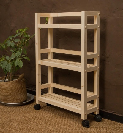 Этажерка узкая на колесиках деревянная, 3 полки, 75 х 52 х 17, Универсальная, СУ-35