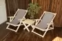 Комплект шезлонгов с серой тканью и подлокотниками (2 шезлонга + столик), деревянный,  КСШ-03-С