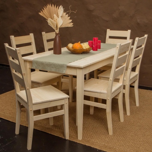 Комплект обеденной мебели деревянный (стол 150 см + 6 стульев), КМО-04