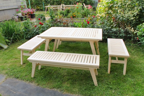 Купить  Комплект дачной мебели на 10 человек 140 см (Стол, 4 лавки) деревянный,  КМР-24