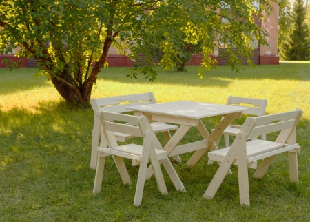 Комплект складной мебели на 6 человек  (Стол 100 см, скамейки, стулья) деревянный, КСС-01