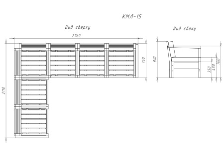 Диван из дерева угловой с подушками для дачи и сада на 5 человек Лаунж, КМЛ-15