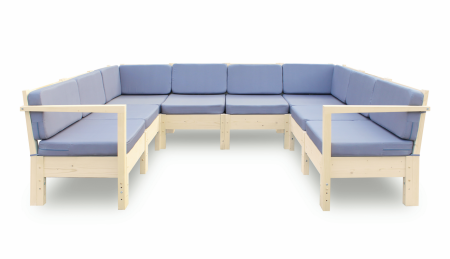 Диван П-образный деревянный с подушками для дачи и сада модульный на 4 человека Лаунж, КМЛ-20