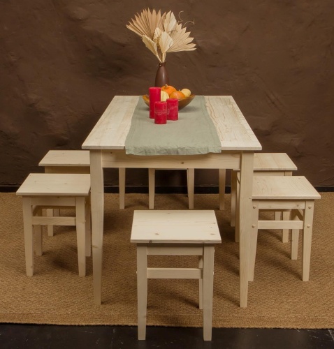 Комплект обеденной мебели деревянный (стол 150 см + 6 табуретов), КМО-14