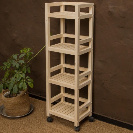 Этажерка на колесиках деревянная, 4 полки, 105 х 35 х 25, Универсальная, СУ-23