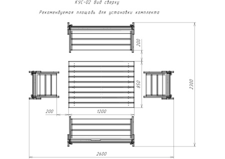 Комплект (Усиленный) банной мебели на 6-8 человек складной 120 см (Стол, скамейки, стулья) деревянный, КУС-02