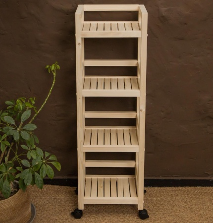 Этажерка на колесиках деревянная, 4 полки, 105 х 35 х 25, Универсальная, СУ-23