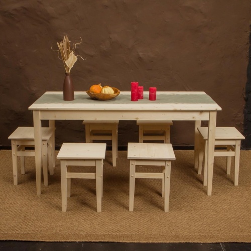 Комплект обеденной мебели деревянный (стол 150 см + 6 табуретов), КМО-14