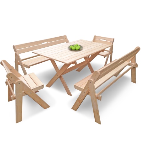 Комплект складной мебели на 8 человек (Стол 150 см, скамейки, стулья), деревянный, КСС-03 Комплект складной мебели на 8 человек (Стол 150 см, скамейки, стулья), деревянный, КСС-03
