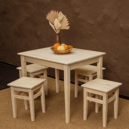Комплект обеденной мебели деревянный (стол 90 см + 4 табурета), КМО-12