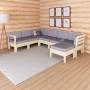 Садовый диван с подушками угловой из дерева с оттоманкой на 5 человек, КМЛ-18