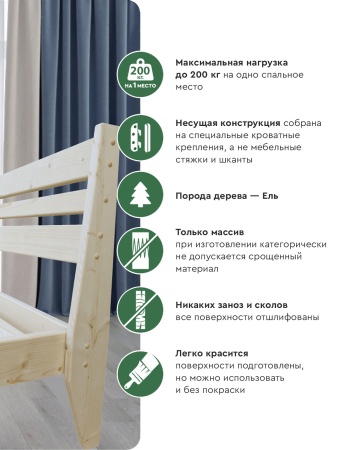 Кровать двуспальная 160х200 см деревянная в Скандинавском стиле, ХКС-05