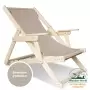 Шезлонг с бежевой тканью и подлокотниками, деревянный, складной, МС-15-Б