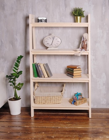 Этажерка в стиле Лестница, 4 полки, 149х90х41,6 см деревянная, ХСЛ-04