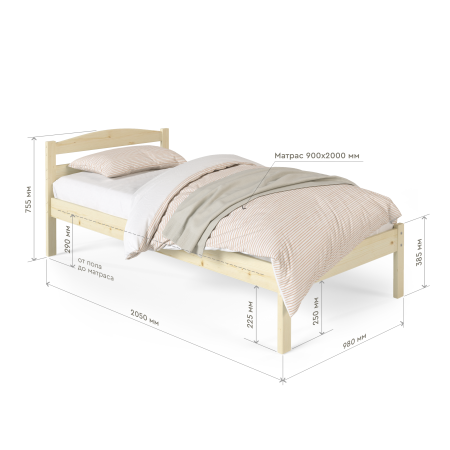 Кровать односпальная 900х2000 из массива дерева в Классическом стиле, КК-03