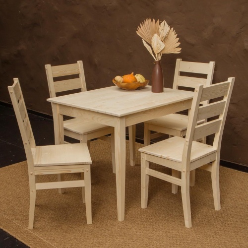 Комплект обеденной мебели деревянный (стол 90 см + 4 стула), КМО-02