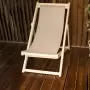 Шезлонг с бежевой тканью, деревянный, складной, МС-14-Б