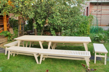 Купить  Комплект дачной мебели на 16-18 человек 300 см (2 стола, 6 лавок) деревянный, КМР-29