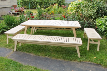 Купить  Комплект дачной мебели на 12 человек 200 см (Стол, 4 лавки) деревянный, КМР-26