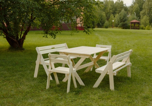 Комплект складной мебели на 8 человек (стол 150 см, скамейки, стулья), деревянный, КСС-03