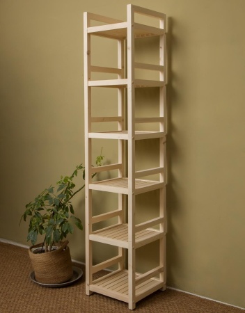 Стеллаж деревянный 6 полок, 165 х 35 х 35 см, Универсальный, СУ-06