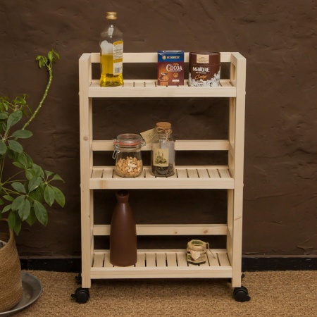 Этажерка узкая на колесиках деревянная, 3 полки, 75 х 52 х 17, Универсальная, СУ-35