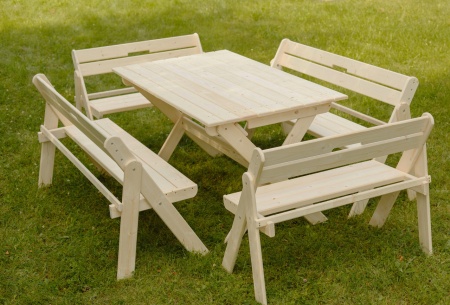 Комплект складной мебели на 10 человек (Стол 150 см, 4 скамейки) деревянный, КСС-05 Комплект складной мебели на 10 человек (Стол 150 см, 4 скамейки) деревянный, КСС-05