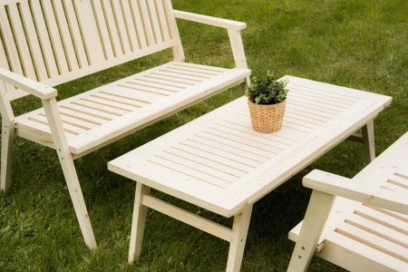 Купить  Комплект садовой мебели с диванами на 4 человека (столик кофейный, 2 скамейки) деревянный, КМР-13