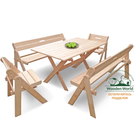 Комплект складной мебели на 8 человек (Стол 150 см, скамейки, стулья), деревянный, КСС-03 Комплект складной мебели на 8 человек (Стол 150 см, скамейки, стулья), деревянный, КСС-03