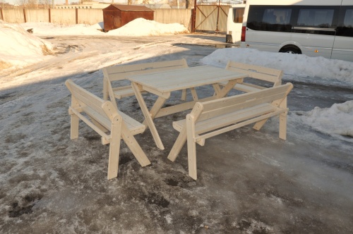 Комплект (Усиленный) банной мебели на 10 человек складной 150 см (Стол, 4 скамейки) деревянный, КУС-05