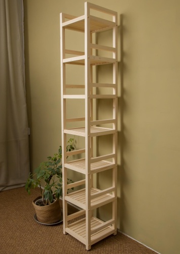 Стеллаж деревянный 7 полок, 195 х 35 х 35 см, Универсальный, СУ-03