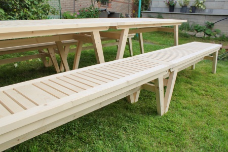 Купить  Комплект дачной мебели на 14-16 человек 370 см (2 стола, 4 лавки) деревянный, КМР-28