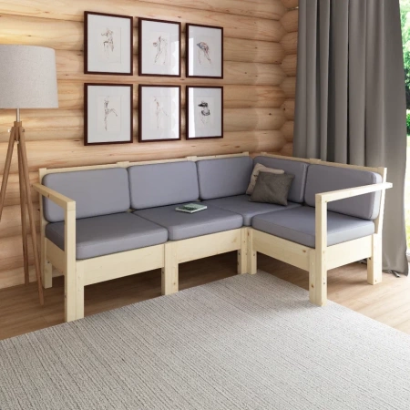 Диван угловой с подушками деревянный на 3 человека, КМЛ-11