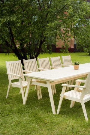 Купить  Комплект дачной мебели 340 см (2 стола,10 Кресел) деревянный, КМР-05