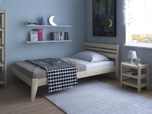 Кровать полутораспальная 120х200 см деревянная в Скандинавском стиле, КС-03