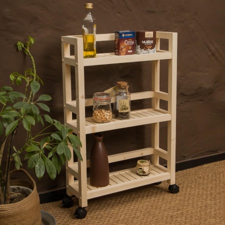 Этажерка узкая на колесиках деревянная, 3 полки, 75 х 52 х 17, Универсальная, СУ-35