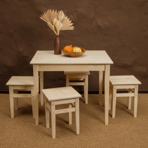 Комплект обеденной мебели деревянный (стол 90 см + 4 табурета), КМО-12