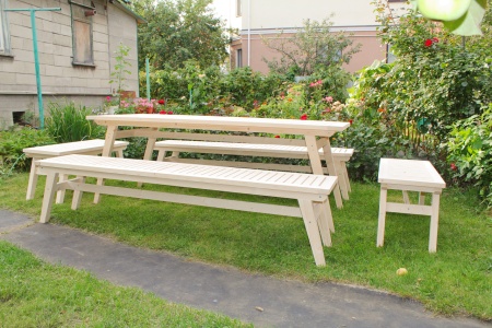Купить  Комплект дачной мебели на 12 человек 200 см (Стол, 4 лавки) деревянный, КМР-26