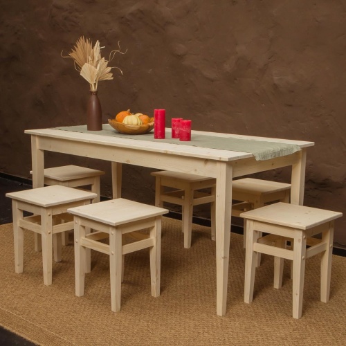 Комплект обеденной мебели деревянный (стол 150 см + 6 табуретов), КМО-14