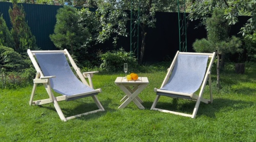 Шезлонг с серой тканью, деревянный, складной, МС-14-С Шезлонг с серой тканью, деревянный, складной, МС-14-С
