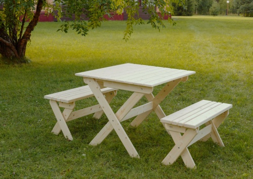 Комплект складной мебели на 4 человека 100 см (Стол, 2 лавки) деревянный, КСЛ-01