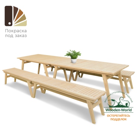 Купить  Комплект дачной мебели на 12-14 человек 300 см (2 стола, 4 лавки) деревянный, КМР-27