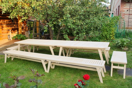 Купить  Комплект дачной мебели на 18-20 человек 370 см (2 стола, 6 лавок) деревянный, КМР-30