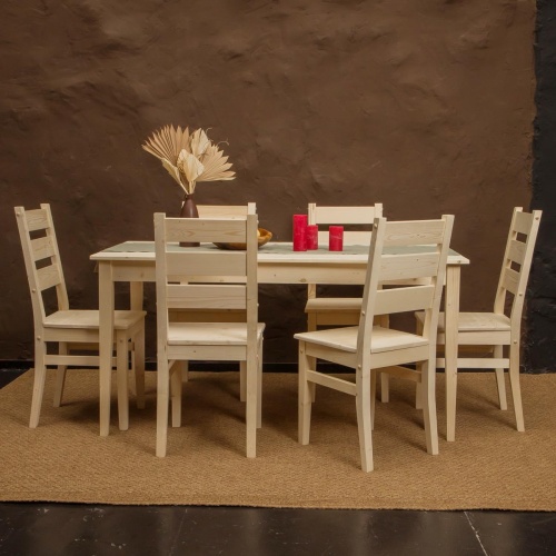 Комплект обеденной мебели деревянный (стол 150 см + 6 стульев), КМО-04