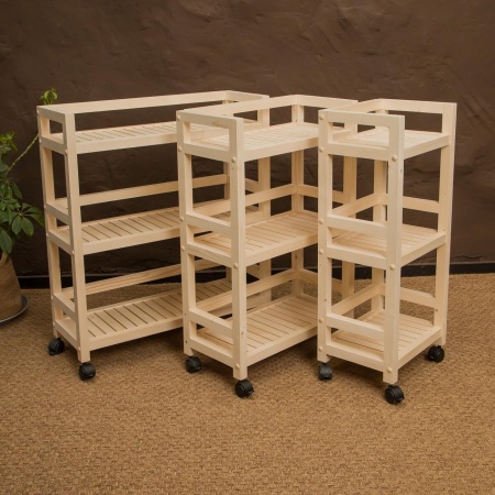 Тумба на колесиках деревянная, 3 полки, 75 х 35 х 25, Универсальная, СУ-26
