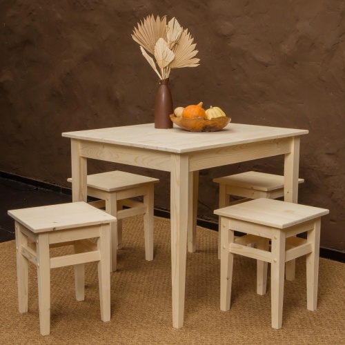 Комплект обеденной мебели деревянный (стол 90 см + 4 табурета), КМО-12
