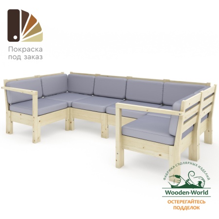 Диван П-образный деревянный с подушками для дачи и сада модульный на 4 человека Лаунж, КМЛ-20