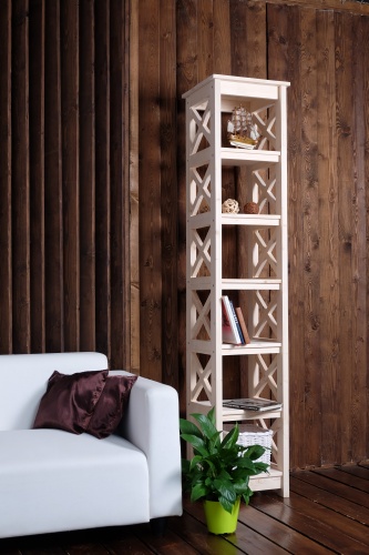 Стеллаж в стиле Прованс узкий, 7 полок, 195х40х40 см, деревянный, СП-03