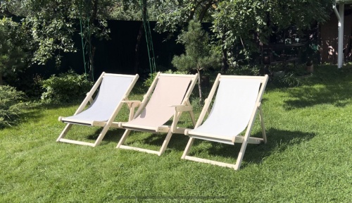 Шезлонг с серой тканью, деревянный, складной, МС-14-С Шезлонг с серой тканью, деревянный, складной, МС-14-С