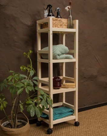Этажерка на колесиках деревянная, 4 полки, 105 х 35 х 25, Универсальная, СУ-23